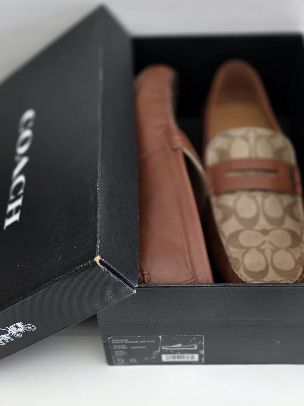 Coach Penny Loafers Brown Leather & Signature Canvas Mens Size 12 - Picture 2 of 5